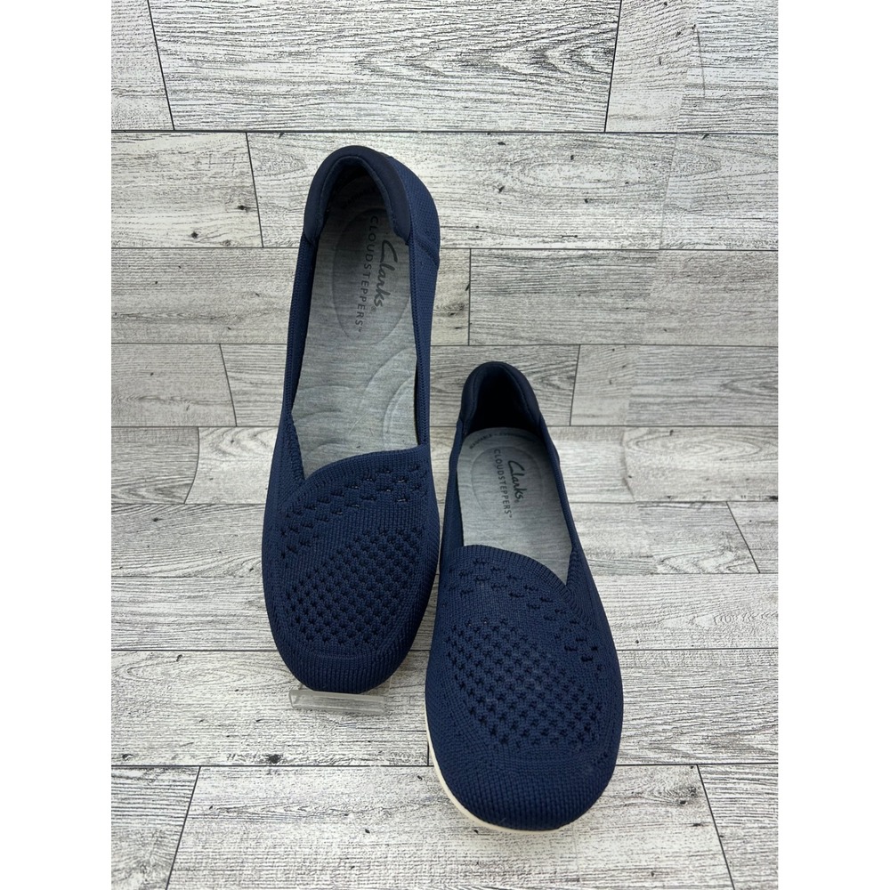 Clarks Cloudsteppers Carly Star Navy Blue Knit Slip On Loafer Flats Women US 6